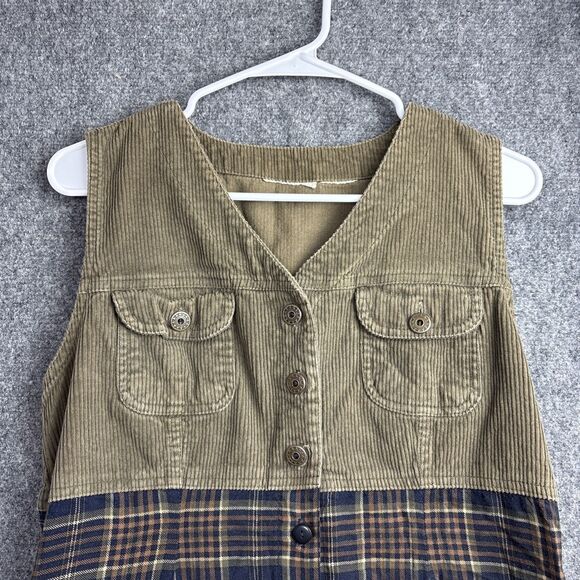 Dress Womens Size M Green Plaid Corduroy Cottagecore Academia - Picture 3 of 13